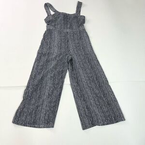 Asher Jumpsuit Womens Large Navy Blue & White Pinstripe Wide Leg Tie Back